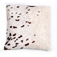 Luxury Brown & White Cowhide Cushion Cover - Handmade Animal Print Rustic Elegance - Natural 100% Leather - Unique Gift - 15x15cm - Celestial Leather Limited