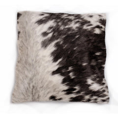 Luxurious Handmade Brown and White Cowhide Cushion Cover with Faux Leather Back - Rustic Elegance for Sofa or Bed