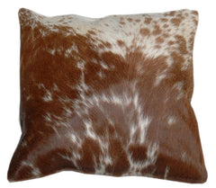 Luxurious Handmade Brown and White Cowhide Cushion Cover with Faux Leather Back - Celestial Leather Limited