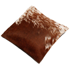 Handmade Brown and White Cowhide Cushion Cover - Luxurious 100% Natural Cowhide Throw Pillow Cover for Rustic Elegance