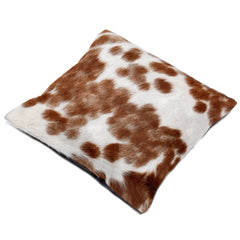 Luxurious Handmade Brown and White Cowhide Cushion Cover - Unique Animal Patterns, Soft Faux Leather Back, Rustic Elegance