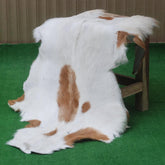 Luxurious Handpicked Brown & White Goat Skin Rug - Hypoallergenic - Non-Shedding - Sustainable - Eco-Friendly - Premium Hair-On Goatskin Rug - Celestial Leather Limited