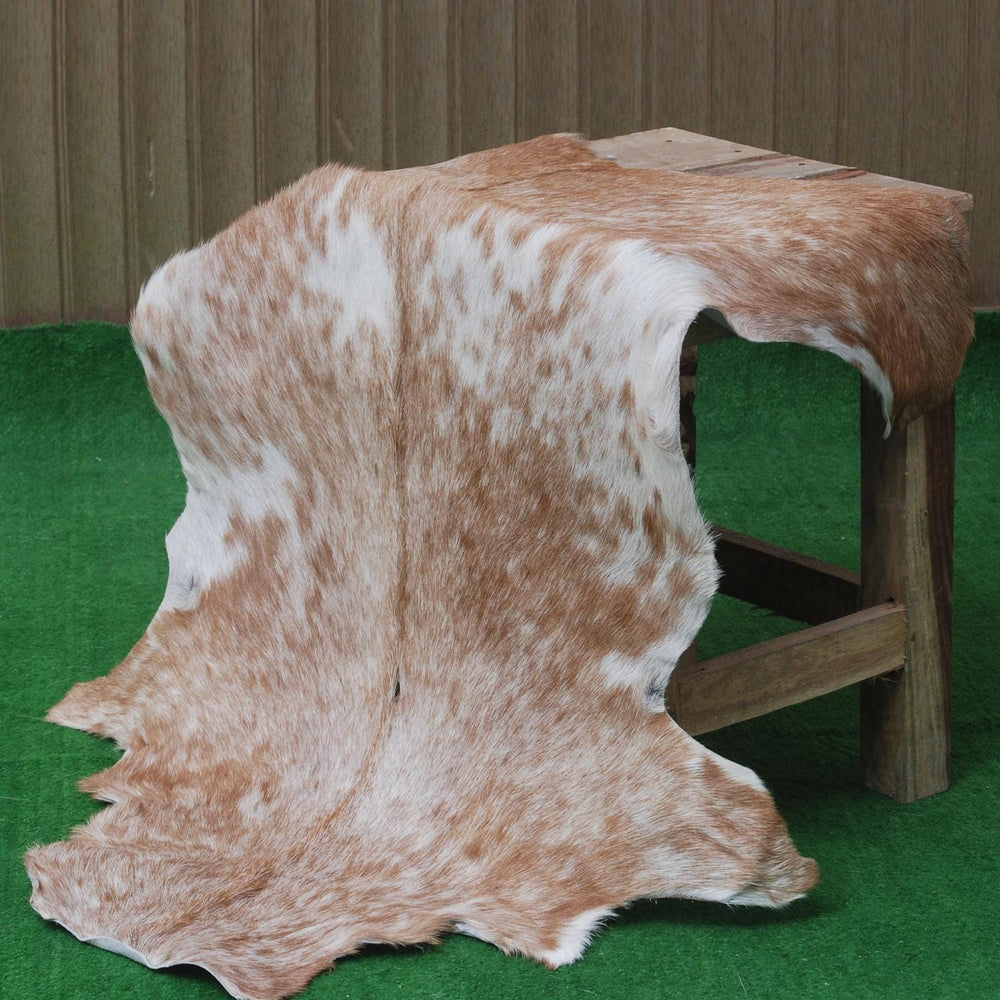 Luxurious Brown and White Goat Hide Rug - Premium Hair-On Natural Goatskin with Unique Patterns and Non-Slip Suede Back - Celestial Leather Limited