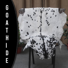 Luxurious Black & White Goat Skin Rug - Handmade Pure Goat Skin Floor Rug with Unique Color Variations, Soft & Eco-Friendly