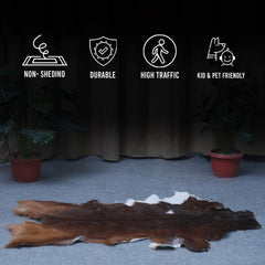 Luxury Handmade Dark Brown & White Goat Skin Rug - Soft, Hypoallergenic, & Sustainable