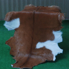 Luxury Brown & White Goat Hide Rug | Premium Hair-On Skin Rug for Home Decor - Celestial Leather Limited