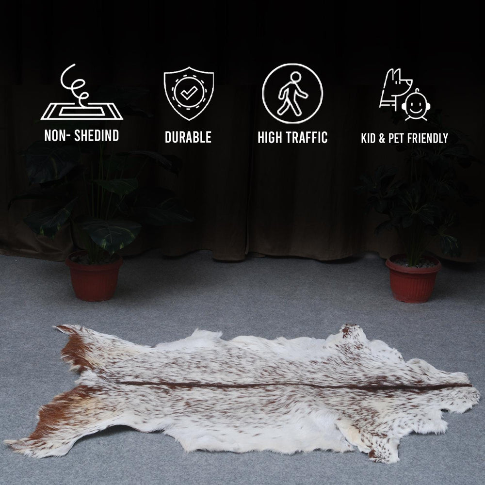 Luxurious Brown and White Goat Skin Rug - Premium Hair-On Eco-Friendly Goatskin Rug with Unique Patterns and Non-Slip Suede Back - Celestial Leather Limited