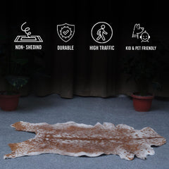 Luxury Brown and White Goat Hide Rug - Handpicked Premium Natural Goat Skin Rug with Unique Patterns and Non-Slip Suede Back - Celestial Leather Limited