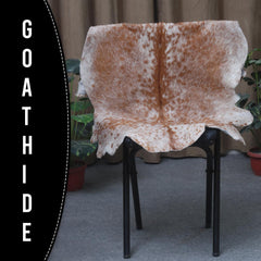 Luxury Brown and White Goat Hide Rug - Handpicked Premium Natural Goat Skin Rug with Unique Patterns and Non-Slip Suede Back - Celestial Leather Limited