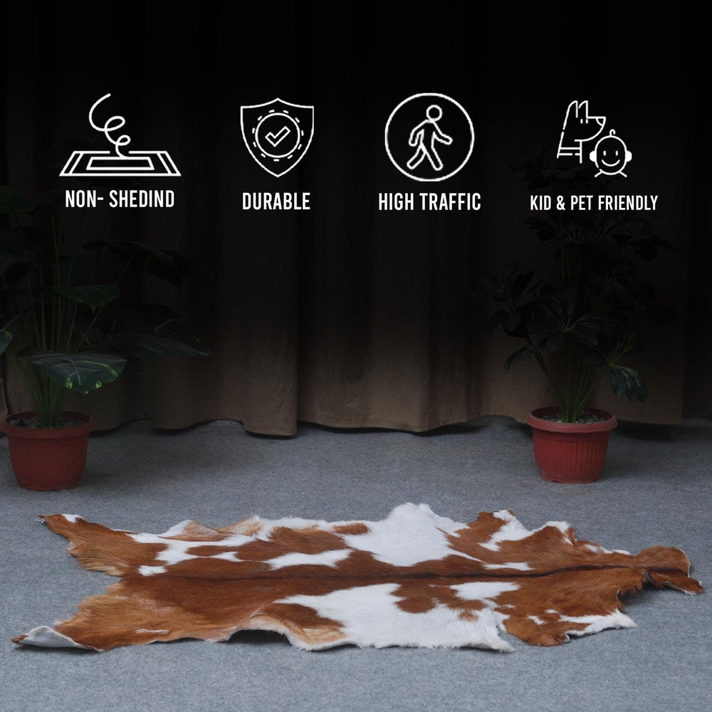 Luxury Handmade Brown & White Goat Skin Rug | Soft, Durable, Non-Shedding, Eco-Friendly | Unique Rustic Charm | Hypoallergenic | Non-Slip - Celestial Leather Limited