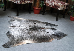 Luxurious Grey & White Cowhide Rug - Hypoallergenic, Non-Slip Backing, Handcrafted Quality, One-of-a-Kind Design with Natural Sheen