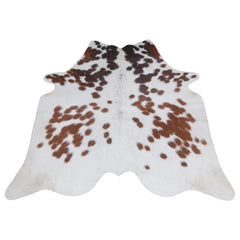 Luxurious Dark Brown & White Cowhide Rug - Hypoallergenic, Non Slippery Suede Back, Large Animal Print Carpet for Lounge