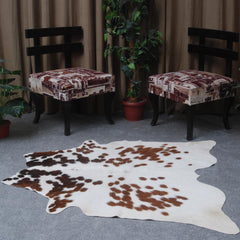 Luxurious Dark Brown & White Cowhide Rug - Hypoallergenic, Non Slippery Suede Back, Large Animal Print Carpet for Lounge