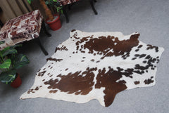 Luxurious Natural Cowhide Rug in Classic Brown and White | Medium Size | Handcrafted with Non-Slip Suede | Unique and Durable Addition to