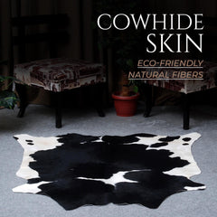 Luxurious Black and White Cowhide Rug - Handcrafted Medium Salt & Pepper Hair-on Hide for Modern Home Decor