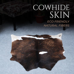Natural Dark Brown and White Cowhide Rug - Hypoallergenic, Non Slippery, Non Shedding - Handcrafted Premium Hide - Free Shipping in UK