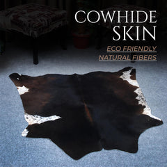 Luxurious Natural Dark Brown and White Cowhide Rug with Small Animal Print - Hypoallergenic, Non-Slip Suede Back, Non-Shedding - Handcrafted