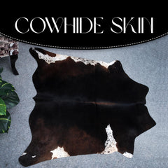 Luxurious Natural Dark Brown and White Cowhide Rug with Small Animal Print - Hypoallergenic, Non-Slip Suede Back, Non-Shedding - Handcrafted