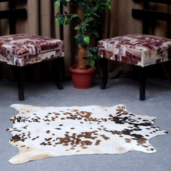 Luxurious Small Brown & White Cowhide Rug - Hypoallergenic, Non Slip Suede Back, Versatile - Durable - Free Shipping Across UK!