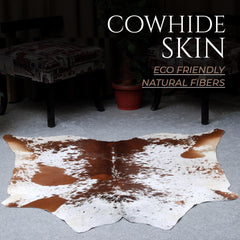Luxury Brown & White Cowhide Rug - Hypoallergenic Non-Slip Backing - Handcrafted Natural Hide - Durable - Versatile Rustic Charm