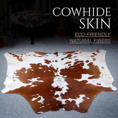 Luxurious Brown and White Cowhide Area Rug | Hypoallergenic Natural Cow Hide Skin Carpet | Non-Slip Backing | Free UK Shipping