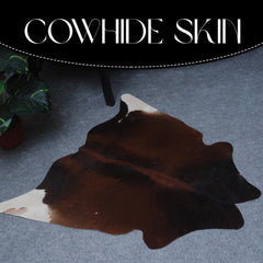 Luxurious Natural Cowhide Rug in Dark Brown and White Animal Print, Small Area Rug with Hypoallergenic, Non-Slip Back - Free Shipping