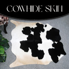 Luxurious Handcrafted Black and White Cowhide Rug - Hypoallergenic, Non-Slip Backing, Unique Markings - Durable and Versatile Home Decor