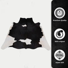 Luxurious Medium Cowhide Rug in Dark Brown & White for Warm Living Room/ Bedroom Ambiance