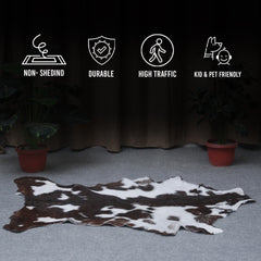 Luxurious Brown and White Goat Hide Rug - Premium Hair-On Rug with Unique Patterns and Non-Slip Suede Back - Sustainable and Eco-Friendly