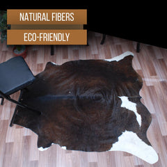 Luxuriously Handcrafted Dark Brown & White Cowhide Rug - Hypoallergenic, Durable, Unique Medium Area Rug for Rustic Charm