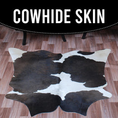 Luxury Medium Cowhide Rug Handcrafted from Natural Dark Brown & White Hair - Durable, Hypoallergenic, and Versatile Addition to Any Space