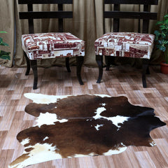 Luxury Medium Cowhide Rug: Dark Brown & White Hide, Hypoallergenic, Handcrafted, Durable - Versatile for Bedroom/ Living Room - 100% Natural