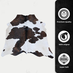 Luxurious Dark Brown & White Cowhide Rug | Medium Size for Modern Home Decor - Warmth | Hypoallergenic - Durable | Handcrafted Natural Hide