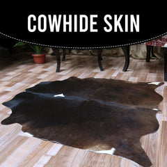 Handcrafted Dark Brown & White Cowhide Rug | Hypoallergenic - Non-Slip | Medium Size | Rustic Charm for Modern Home Decor
