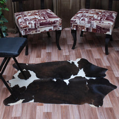 Luxurious Medium Brown & White Cowhide Rug | Hypoallergenic, Non-Slip Backing | Handcrafted Natural Hide | Unique Markings | Durable