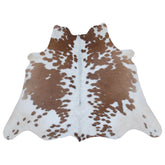 Luxurious Medium Brown and White Cowhide Rug - Handcrafted Hypoallergenic Beauty for Your Home