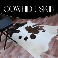 Luxurious Medium Brown & White Cowhide Rug with Hypoallergenic Suede Backing - Handcrafted Natural Hide Rug for Timeless Style and Elegance
