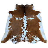 Luxurious Brown and White Cowhide Rug - Hypoallergenic, Non-Slip, Non-Shedding - Handcrafted from 100% Natural Hides - Ideal for Bedroom