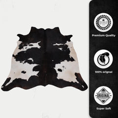 Luxury Handcrafted Medium Brown and White Cowhide Rug - Hypoallergenic, Non-Slip Backing, One-of-a-Kind Natural Beauty