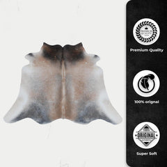 Luxury Natural Cowhide Rug with Brown and White Hair | Hypoallergenic Medium Size | Handcrafted One-of-a-Kind Decor Piece