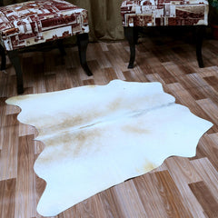 Luxury Handcrafted Brown and White Cowhide Rug for Rustic Home Decor - Hypoallergenic, Non-Slip, Unique Natural Beauty