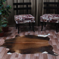 Luxurious Handcrafted Dark Brown & White Cowhide Rug with Hypoallergenic Properties - Non-Slip Suede Backing - Medium Size