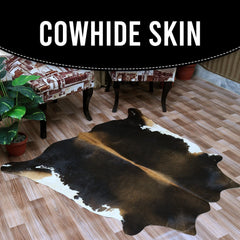 Luxury Handcrafted Medium Brown & White Cowhide Rug for Bedroom/Living Room Décor - Hypoallergenic, Non-Slip Backing, Durable - Unique