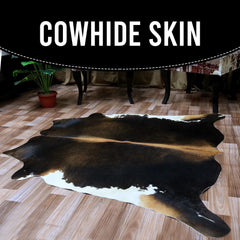 Luxury Handcrafted Medium Brown & White Cowhide Rug for Bedroom/Living Room Décor - Hypoallergenic, Non-Slip Backing, Durable - Unique