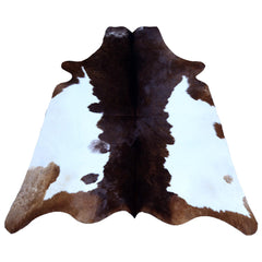 Luxury Brown White Cowhide Rug - Hypoallergenic, Non-Slip Suede Back, Handcrafted from 100% Natural Hides - Ideal for Bedroom or Living Room