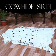 Luxury Hypoallergenic Natural Cowhide Rug with Non-Slip Suede Back - Brown & White Hair Small Area Rug for Home Decor - Handcrafted Premium