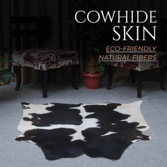 Luxurious Dark Brown & White Cowhide Rug - Hypoallergenic, Handcrafted, Unique Beauty - Durable Medium Cow Skin Rug for Modern Home Decor