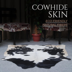 Luxurious Dark Brown & White Cowhide Rug - Medium Size for Modern Home Decor