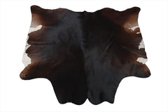 Luxurious Dark Brown & White Cowhide Rug - Hypoallergenic - Non-Slip Medium Cow Skin Rug for Chic Modern Home Decor
