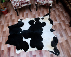 Luxurious Black & White Cowhide Rug | Handcrafted Medium Rug for Modern Home Décor | Hypoallergenic, Durable - Unique Beauty